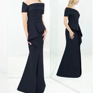 Alexander by Daymor Asymmetrical Neckline Dress in Navy- NWT NEVER WORN